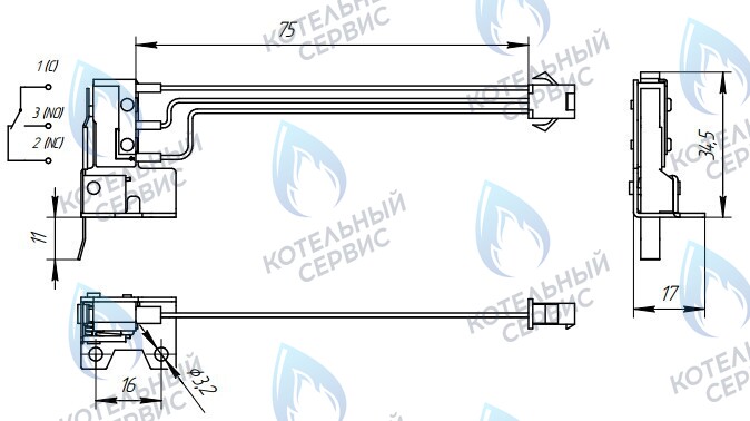 Микровыключатель с кронштейном (3 провода)