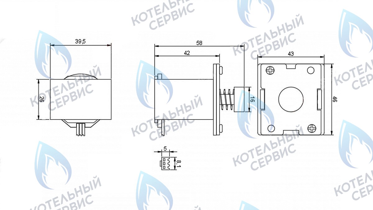 Соленоид водонагревателя Neva Comfort, BaltGaz, Vektor, OASIS, Zanussi (аналог)	850	800	800